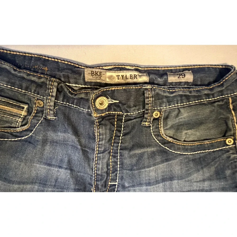 BKE Tyler Mens‎ Denim Shorts Size 29 Medium Wash Distressed Contrast Stitch